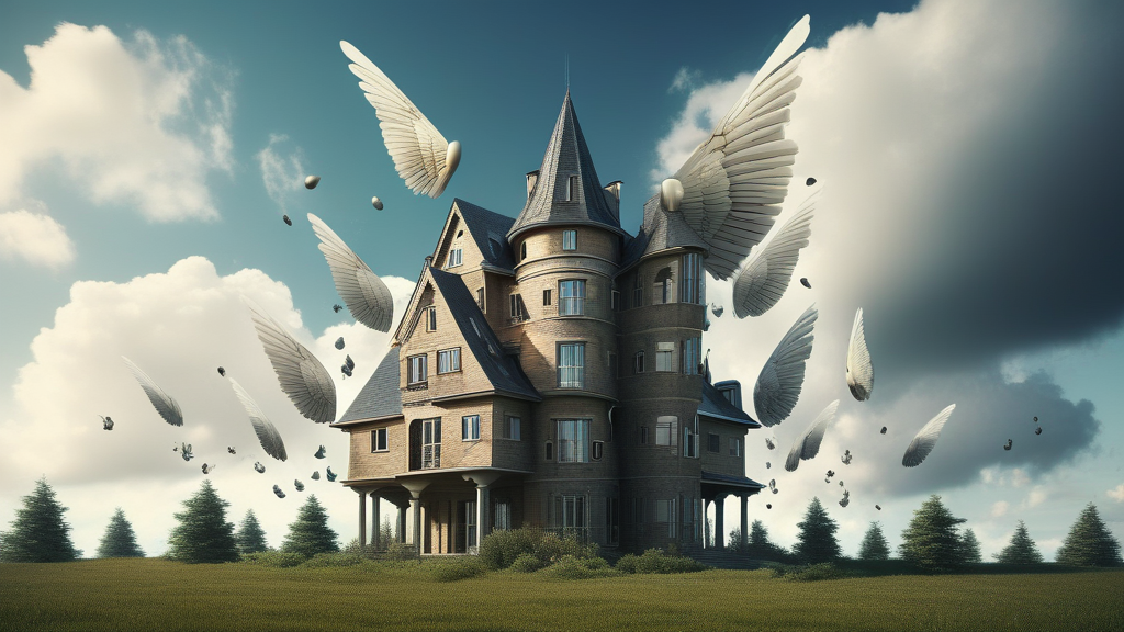 The house growing new towers or wings, surreal perspective