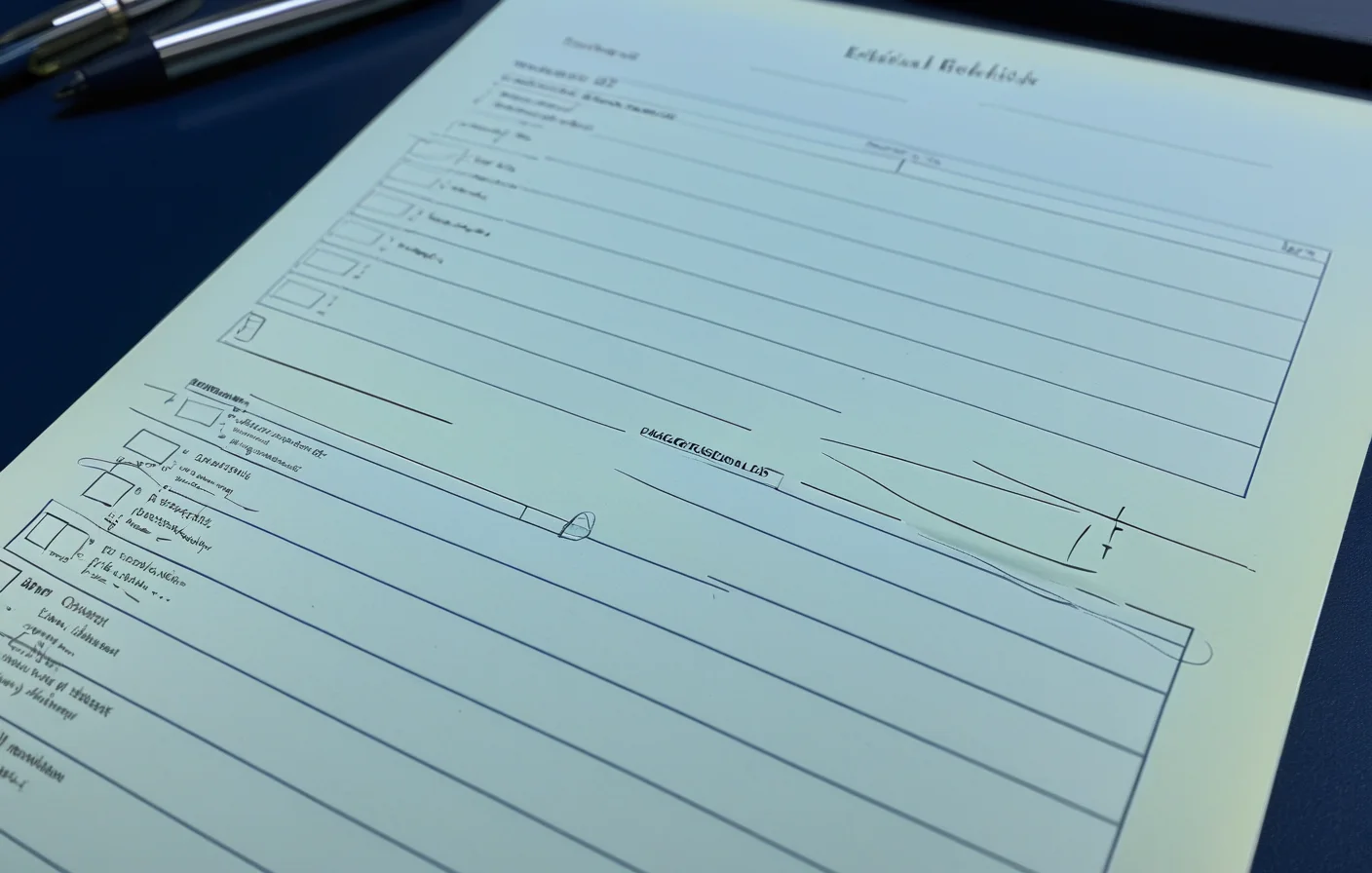 A strict editorial desk with glowing checklists, source cards, and layered review notes