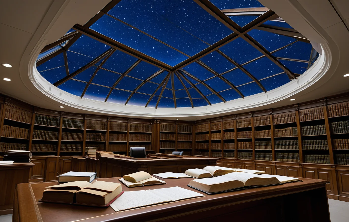 A symbolic tribunal balancing manuscripts, sleep research, folklore records, and myth sources
