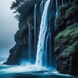 Cascading Waterfall into Ocean